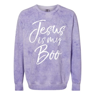 Funny Halloween Christian Ghost Pun Cute Jesus Is My Boo Gift Colorblast Crewneck Sweatshirt