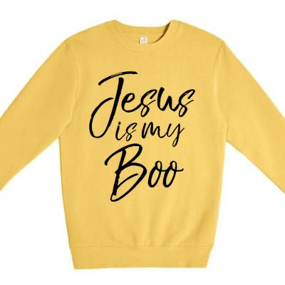 Funny Halloween Christian Ghost Pun Cute Jesus Is My Boo Gift Premium Crewneck Sweatshirt