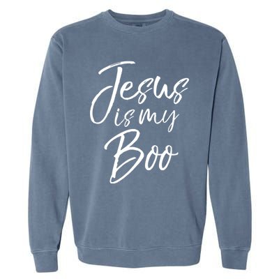 Funny Halloween Christian Ghost Pun Cute Jesus Is My Boo Gift Garment-Dyed Sweatshirt