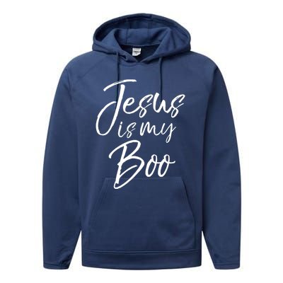 Funny Halloween Christian Ghost Pun Cute Jesus Is My Boo Gift Performance Fleece Hoodie