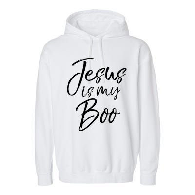 Funny Halloween Christian Ghost Pun Cute Jesus Is My Boo Gift Garment-Dyed Fleece Hoodie