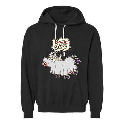 Funny Halloween Cow Moo I Mean Boo Garment-Dyed Fleece Hoodie