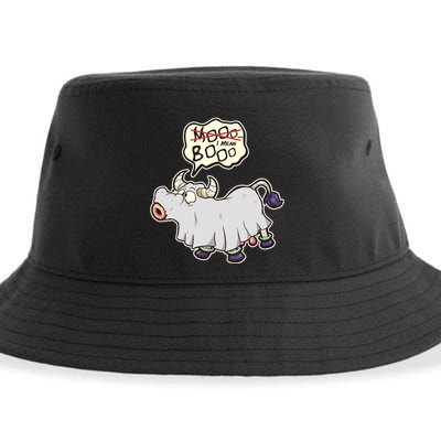 Funny Halloween Cow Moo I Mean Boo Sustainable Bucket Hat