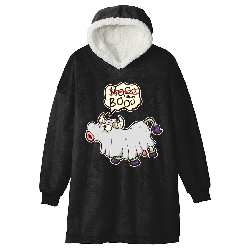 Funny Halloween Cow Moo I Mean Boo Hooded Wearable Blanket