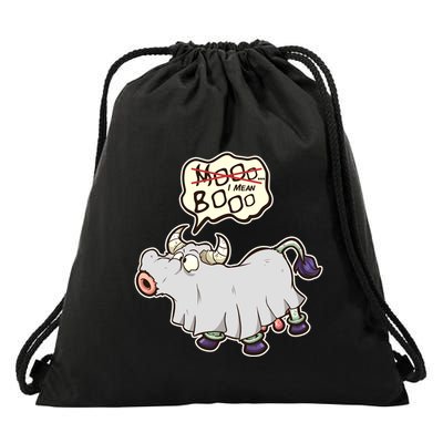 Funny Halloween Cow Moo I Mean Boo Drawstring Bag