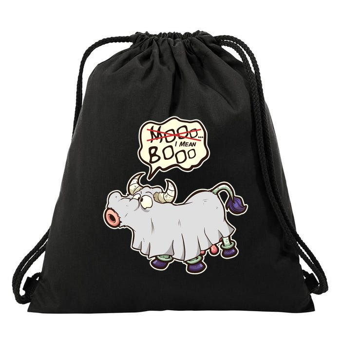 Funny Halloween Cow Moo I Mean Boo Drawstring Bag