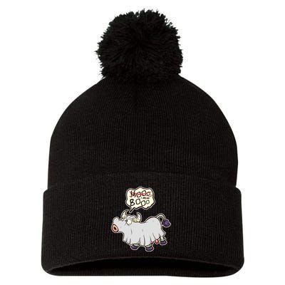 Funny Halloween Cow Moo I Mean Boo Pom Pom 12in Knit Beanie