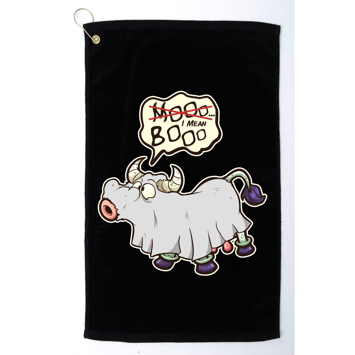 Funny Halloween Cow Moo I Mean Boo Golf Towel