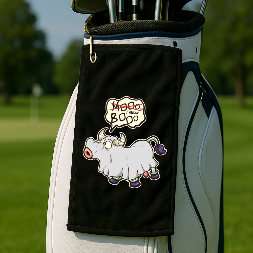 Funny Halloween Cow Moo I Mean Boo Golf Towel