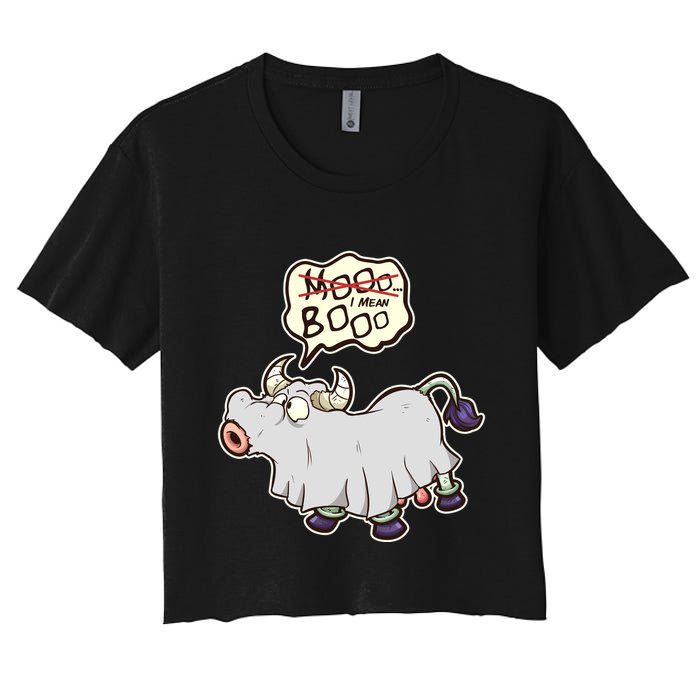 Funny Halloween Cow Moo I Mean Boo Crop Top