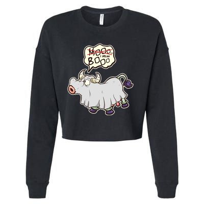 Funny Halloween Cow Moo I Mean Boo Cropped Pullover Crew