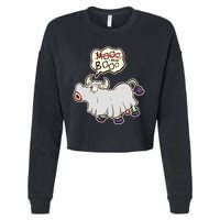 Funny Halloween Cow Moo I Mean Boo Cropped Pullover Crew