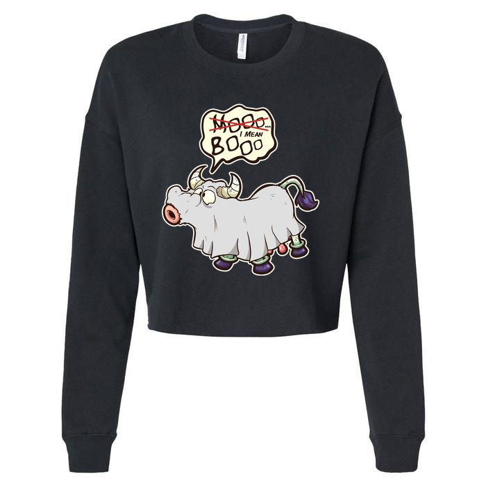 Funny Halloween Cow Moo I Mean Boo Cropped Pullover Crew