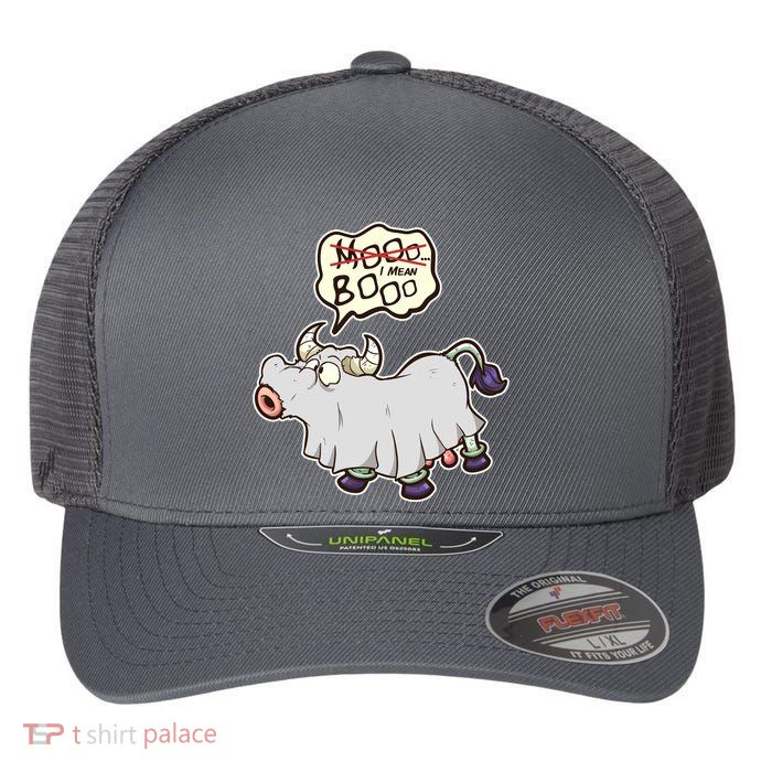 Funny Halloween Cow Moo I Mean Boo Flexfit Unipanel Trucker Cap