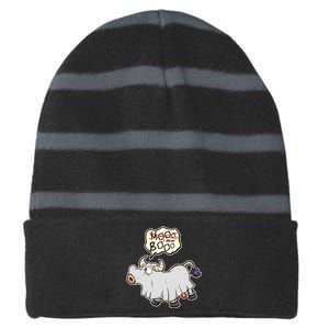 Funny Halloween Cow Moo I Mean Boo Striped Beanie with Solid Band