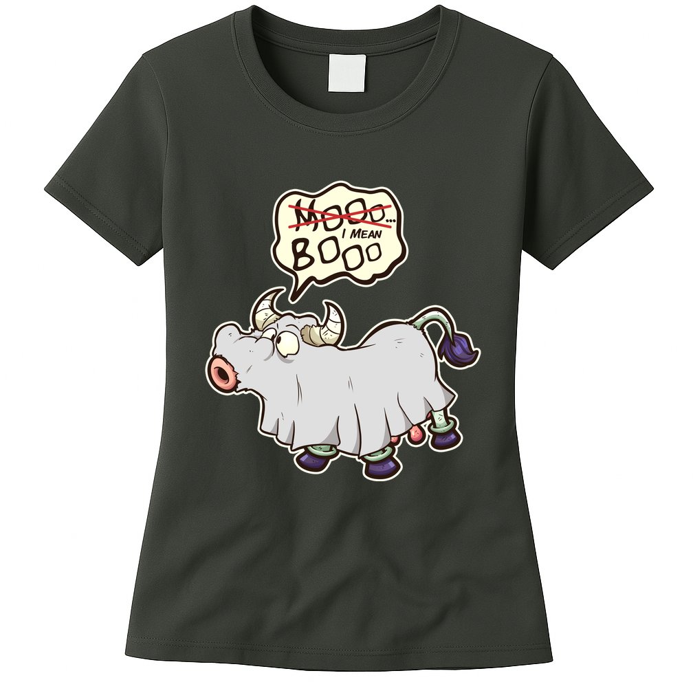 Funny Halloween Cow Moo I Mean Boo Womens T-Shirt