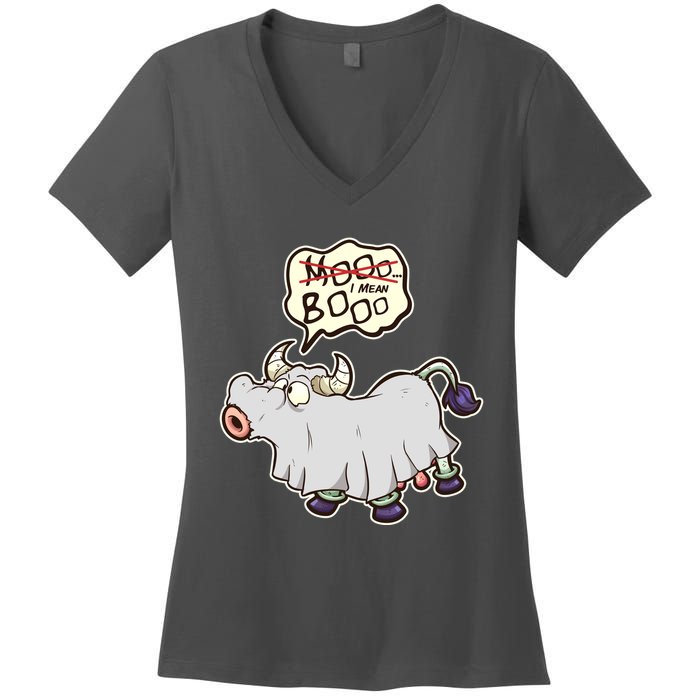Funny Halloween Cow Moo I Mean Boo Women's V-Neck T-Shirt