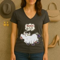 Funny Halloween Cow Moo I Mean Boo Women's V-Neck T-Shirt