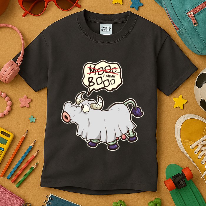 Funny Halloween Cow Moo I Mean Boo Kids T-Shirt
