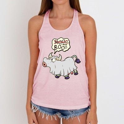 Funny Halloween Cow Moo I Mean Boo Women's Knotted Racerback Tank