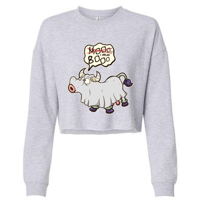 Funny Halloween Cow Moo I Mean Boo Cropped Pullover Crew