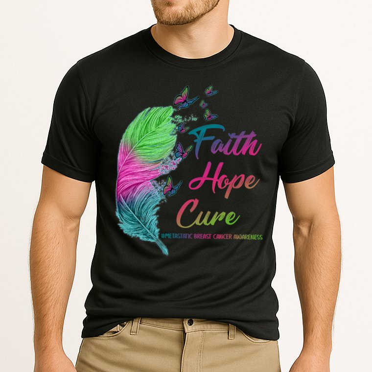 Faith Hope Cure Metastatic Breast Cancer Feather Cooling Performance Crew T-Shirt