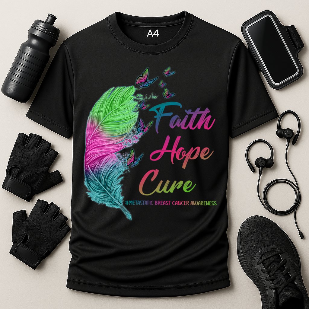 Faith Hope Cure Metastatic Breast Cancer Feather Cooling Performance Crew T-Shirt