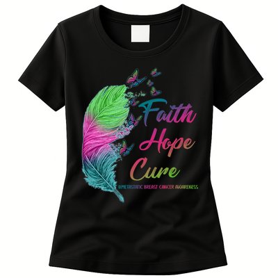 Faith Hope Cure Metastatic Breast Cancer Feather Womens T-Shirt