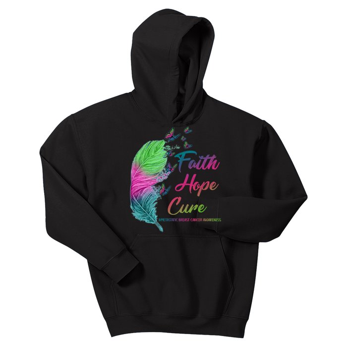 Faith Hope Cure Metastatic Breast Cancer Feather Kids Hoodie