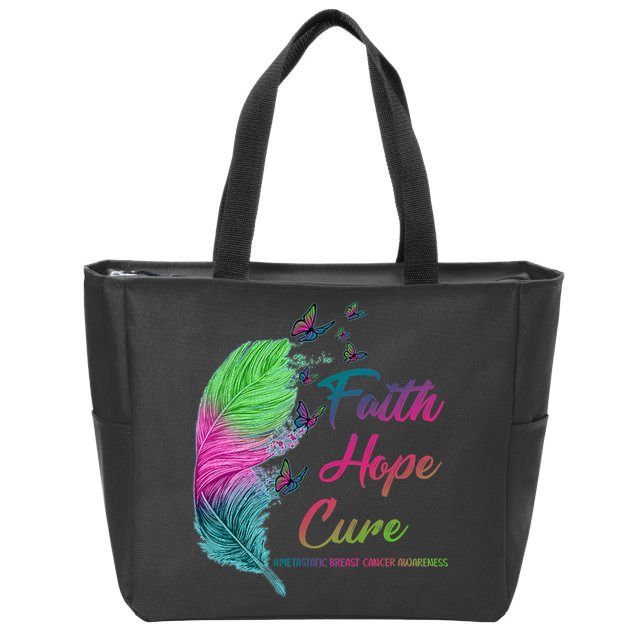 Faith Hope Cure Metastatic Breast Cancer Feather Zip Tote Bag