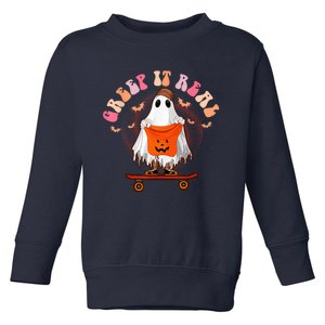 Funny Halloween Creep It Real Retro Skateboarding Ghost Kid Toddler Sweatshirt