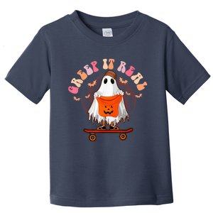 Funny Halloween Creep It Real Retro Skateboarding Ghost Kid Toddler T-Shirt