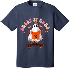 Funny Halloween Creep It Real Retro Skateboarding Ghost Kid T-Shirt