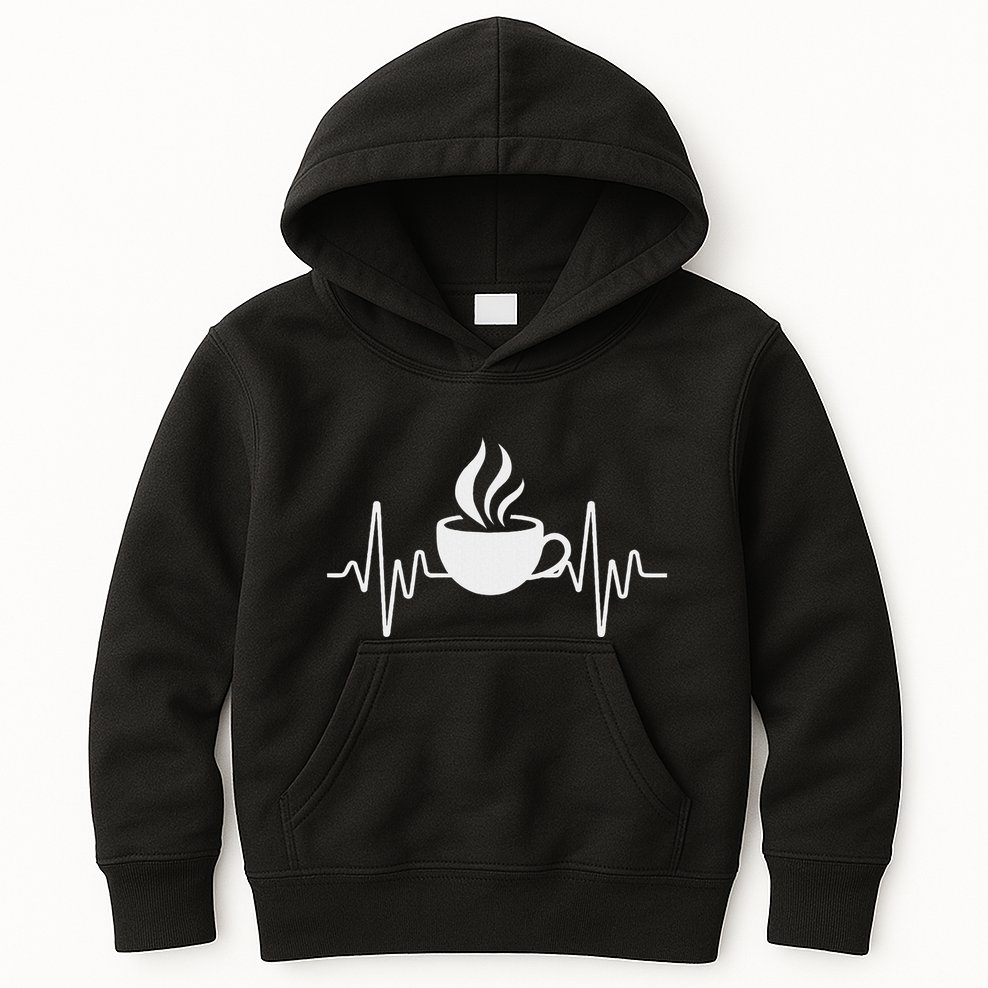 Funny Heartbeat Coffee Cup Cute Heartbeat Coffee Lover Kids Hoodie