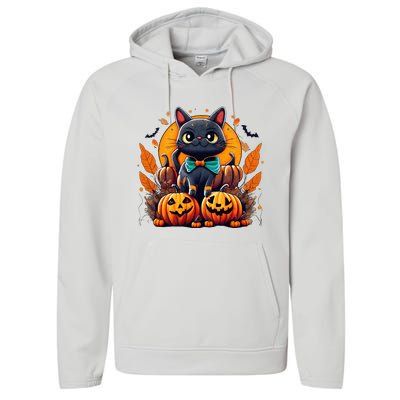 Funny Halloween Cat Costume Pumpkin Cat Black Cat Halloween Performance Fleece Hoodie