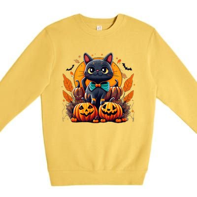 Funny Halloween Cat Costume Pumpkin Cat Black Cat Halloween Premium Crewneck Sweatshirt