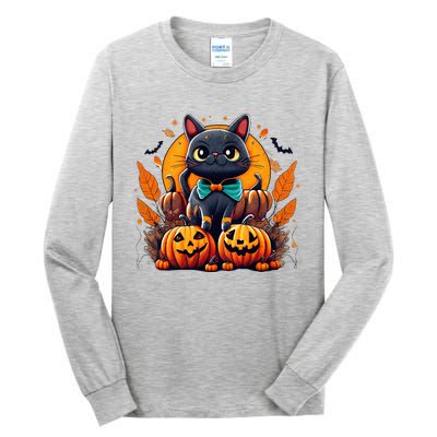 Funny Halloween Cat Costume Pumpkin Cat Black Cat Halloween Tall Long Sleeve T-Shirt