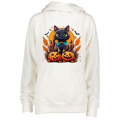 Funny Halloween Cat Costume Pumpkin Cat Black Cat Halloween Womens Funnel Neck Pullover Hood