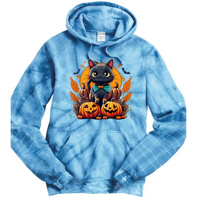 Funny Halloween Cat Costume Pumpkin Cat Black Cat Halloween Tie Dye Hoodie