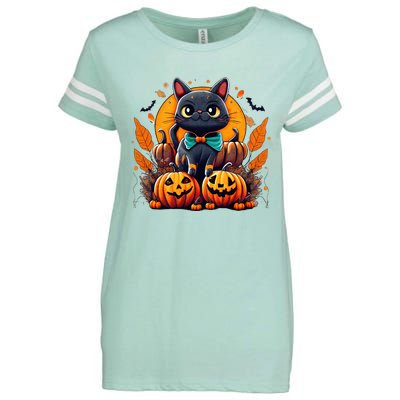 Funny Halloween Cat Costume Pumpkin Cat Black Cat Halloween Enza Ladies Jersey Football T-Shirt