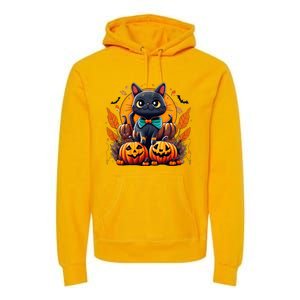 Funny Halloween Cat Costume Pumpkin Cat Black Cat Halloween Premium Hoodie