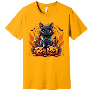 Funny Halloween Cat Costume Pumpkin Cat Black Cat Halloween Premium T-Shirt