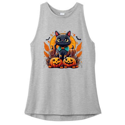 Funny Halloween Cat Costume Pumpkin Cat Black Cat Halloween Ladies PosiCharge Tri-Blend Wicking Tank