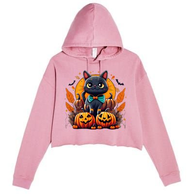 Funny Halloween Cat Costume Pumpkin Cat Black Cat Halloween Crop Fleece Hoodie