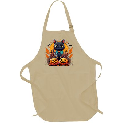 Funny Halloween Cat Costume Pumpkin Cat Black Cat Halloween Full-Length Apron With Pockets