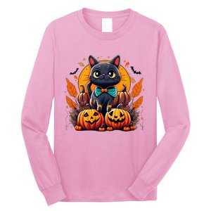 Funny Halloween Cat Costume Pumpkin Cat Black Cat Halloween Long Sleeve Shirt