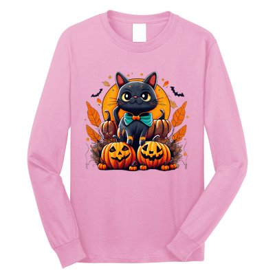 Funny Halloween Cat Costume Pumpkin Cat Black Cat Halloween Long Sleeve Shirt