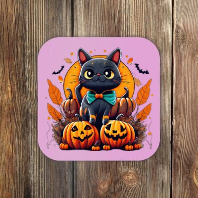 Funny Halloween Cat Costume Pumpkin Cat Black Cat Halloween Coaster