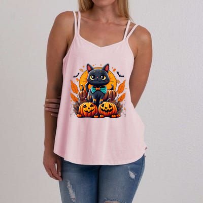 Funny Halloween Cat Costume Pumpkin Cat Black Cat Halloween Women's Strappy Tank