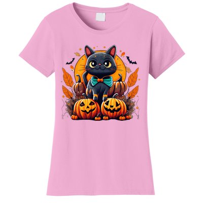 Funny Halloween Cat Costume Pumpkin Cat Black Cat Halloween Women's T-Shirt